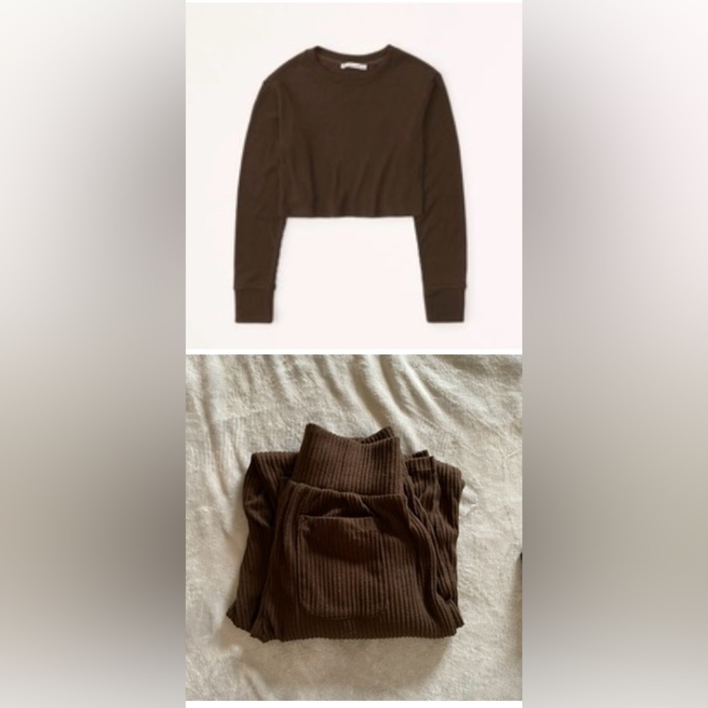 Abercrombie & Fitch Cozy Rib Knit Set Dark Brown Medium